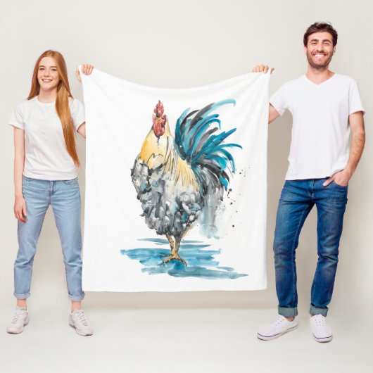 Rooster Splash - Waterverf Portret Fleece Deken (In situ)