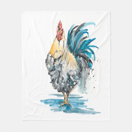 Rooster Splash - Waterverf Portret Fleece Deken (Voorkant)
