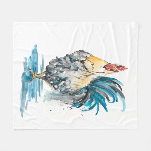 Rooster Splash - Waterverf Portret Fleece Deken (Voorkant (Horizontaal))