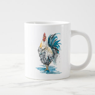 Rooster Splash - Waterverf Portret Grote Koffiekop