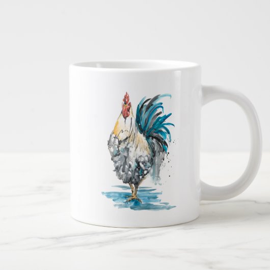 Rooster Splash - Waterverf Portret Grote Koffiekop (Rechts)