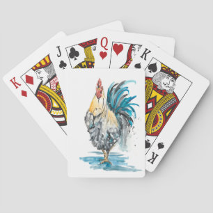Rooster Splash - Waterverf Portret Pokerkaarten