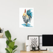 Rooster Splash - Waterverf Portret Poster (Thuiskantoor)