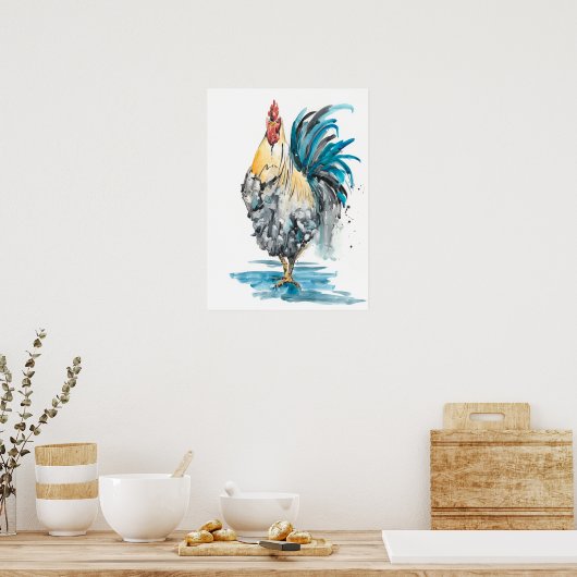 Rooster Splash - Waterverf Portret Poster (Keuken)