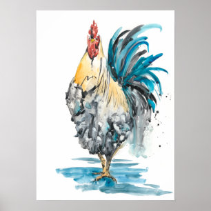 Rooster Splash - Waterverf Portret Poster