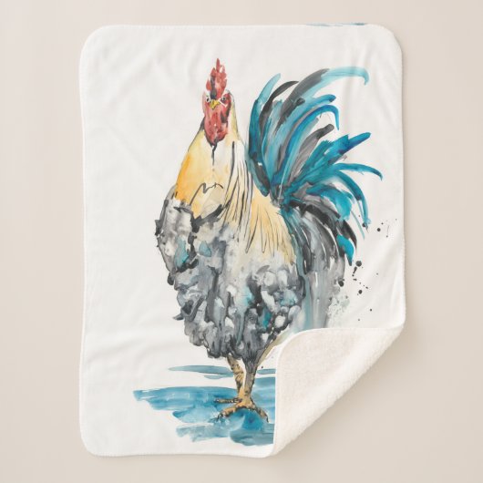 Rooster Splash - Waterverf Portret Sherpa Deken (Voorkant)
