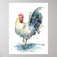 Rooster Splash - Waterverf