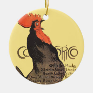 Rooster Steinlen Cocorico French Art Keramisch Ornament