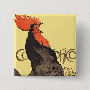 Rooster Steinlen Cocorico French Art Vierkante Button 5,1 Cm