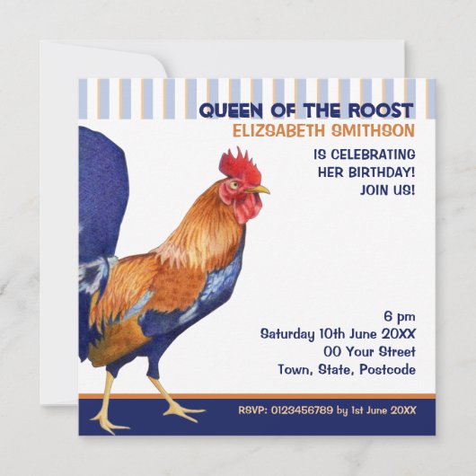 Rooster stripes Birthday Party Invitation Kaart (Voorkant)