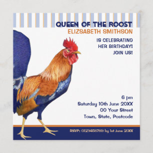 Rooster stripes Birthday Party Invitation Kaart