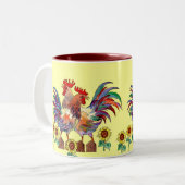 ROOSTER SUNFLOWER CUP by SHARON SHARPE Tweekleurige Koffiemok (Voorkant links)