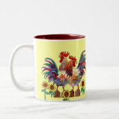 ROOSTER SUNFLOWER CUP by SHARON SHARPE Tweekleurige Koffiemok (Links)