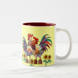 ROOSTER SUNFLOWER CUP by SHARON SHARPE Tweekleurige Koffiemok