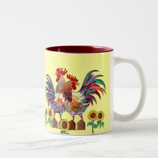 ROOSTER SUNFLOWER CUP by SHARON SHARPE Tweekleurige Koffiemok (Rechts)