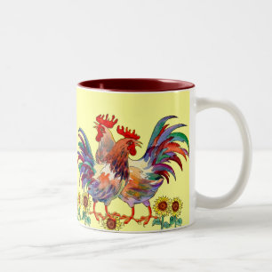 ROOSTER SUNFLOWER CUP by SHARON SHARPE Tweekleurige Koffiemok