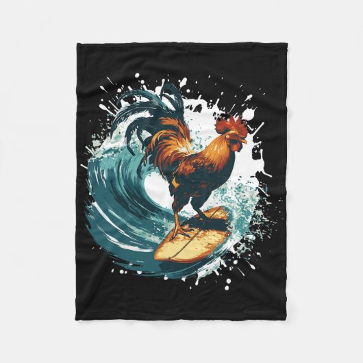Rooster Surfing Animal Sport Surfer Fleece Deken (Voorkant)