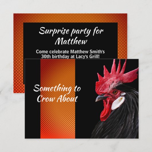 Rooster Surprise Birthday Party Black Chicken Kaart (Voorkant / Achterkant)