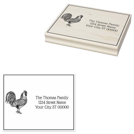 Rooster Tekening Lithografie #1 Naam Retouradres Rubberstempel (Gestempeld)
