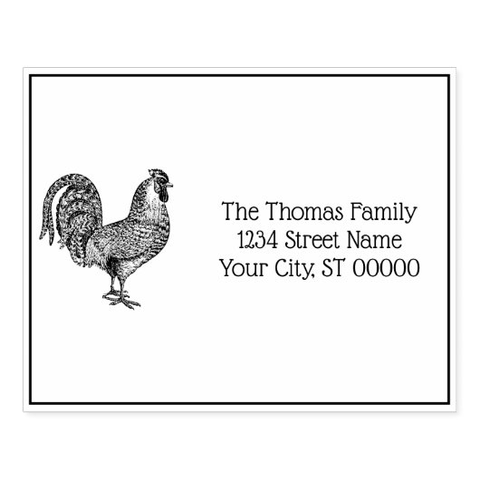 Rooster Tekening Lithografie #1 Naam Retouradres Rubberstempel (Afrduk)