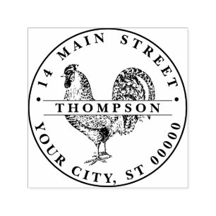 Rooster Tekening Lithograph #2 Naam Retouradres Zelfinktende Stempel