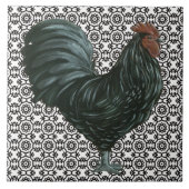 Rooster Tile zwart-wit Tegeltje (Voorkant)