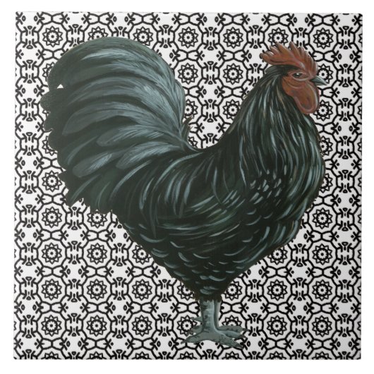 Rooster Tile zwart-wit Tegeltje (Voorkant)