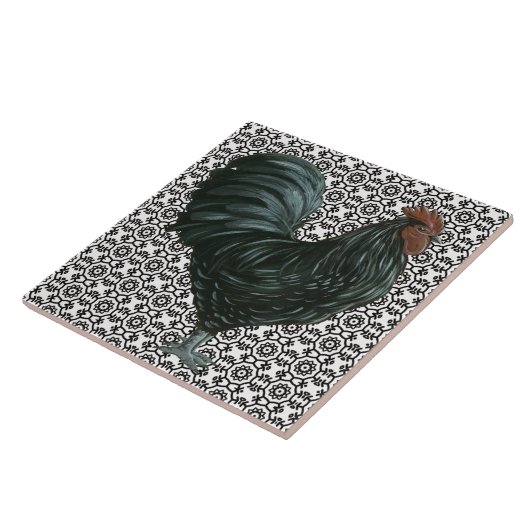 Rooster Tile zwart-wit Tegeltje (Zijkant)