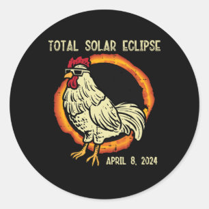 Rooster Totaal Zonneverduistering 2024 April 8 Man Ronde Sticker