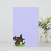 Rooster Trio met lange staart Briefpapier (Staand voorkant)