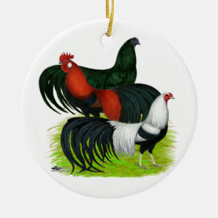 Rooster Trio met lange staart Keramisch Ornament