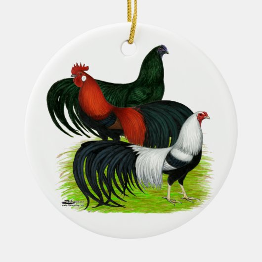 Rooster Trio met lange staart Keramisch Ornament (Voorkant)
