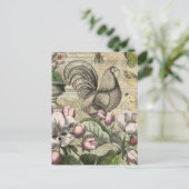 Rooster Tuin Bloem Vlinder Kunst Briefkaart (Staand voorkant)