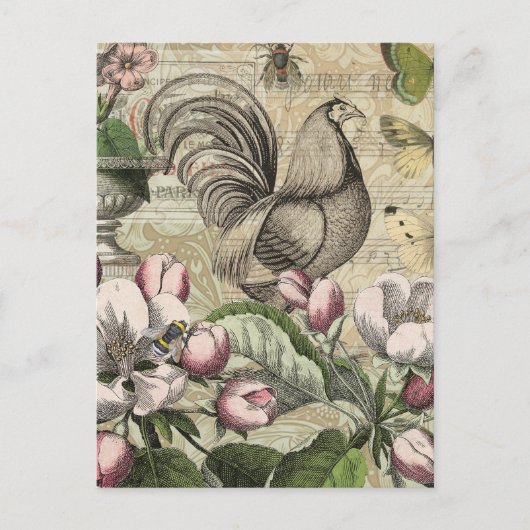 Rooster Tuin Bloem Vlinder Kunst Briefkaart (Voorkant)