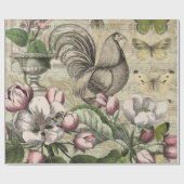 Rooster Tuin Bloem Vlinder Kunst Cadeaupapier (Vlak)