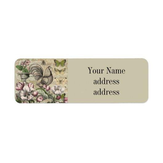 Rooster Tuin Bloem Vlinder Kunst Etiket (Voorkant)