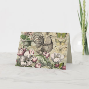 Rooster Tuin Bloem Vlinder Kunst Feestdagen Kaart