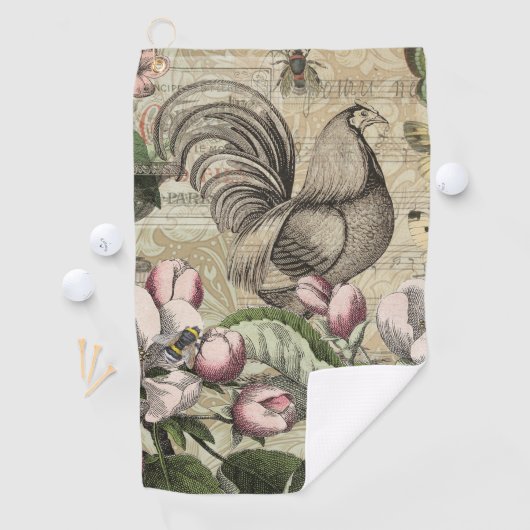 Rooster Tuin Bloem Vlinder Kunst Golfhanddoek (Insitu)