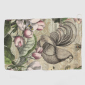Rooster Tuin Bloem Vlinder Kunst Golfhanddoek (Horizontaal)