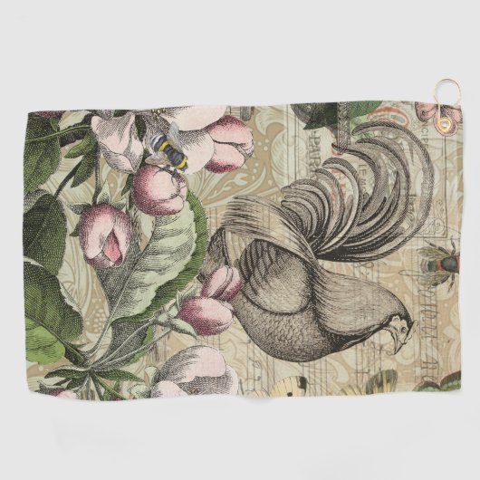 Rooster Tuin Bloem Vlinder Kunst Golfhanddoek (Horizontaal)
