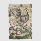 Rooster Tuin Bloem Vlinder Kunst Golfhanddoek (Voorkant)