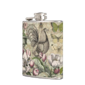 Rooster Tuin Bloem Vlinder Kunst Heupfles (Links)