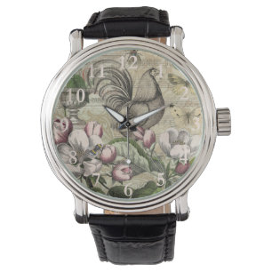 Rooster Tuin Bloem Vlinder Kunst Horloge