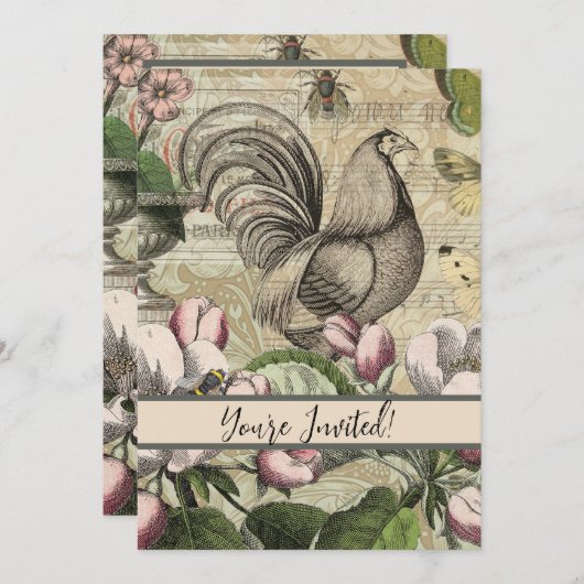 Rooster Tuin Bloem Vlinder Kunst Kaart (Voorkant / Achterkant)