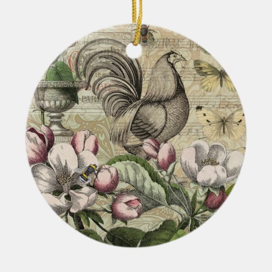 Rooster Tuin Bloem Vlinder Kunst Keramisch Ornament (Voorkant)