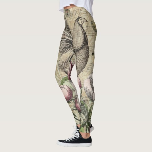 Rooster Tuin Bloem Vlinder Kunst Leggings (Links)