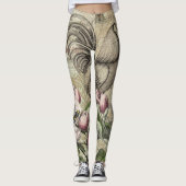 Rooster Tuin Bloem Vlinder Kunst Leggings (Voorkant)