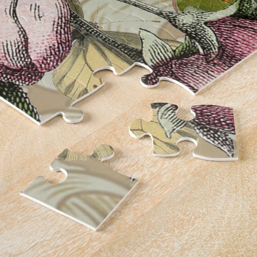 Rooster Tuin Bloem Vlinder Kunst Legpuzzel (Zijkant)