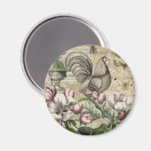 Rooster Tuin Bloem Vlinder Kunst Magneet (Voorkant / Achterkant)