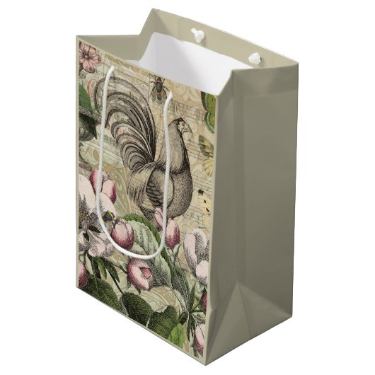 Rooster Tuin Bloem Vlinder Kunst Medium Cadeauzakje (Voorkant Gekanteld)